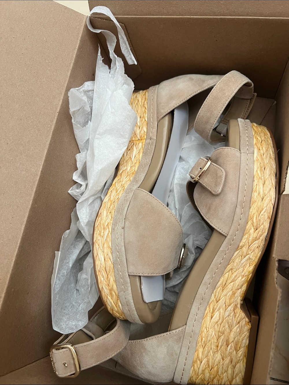Vince Camuto Taupe Suede Ankle-Strap Wedge Sandals - Picture 5 of 5